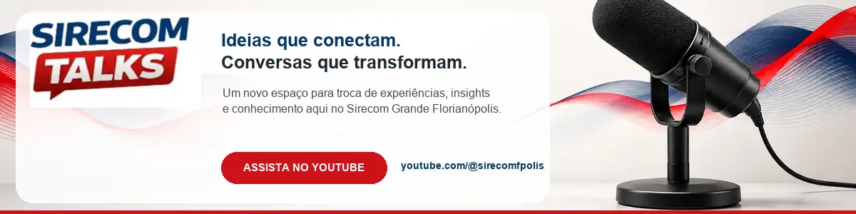 Banner do SIRECOM Talks, canal de podcast com ideias que conectam e conversas que transformam.